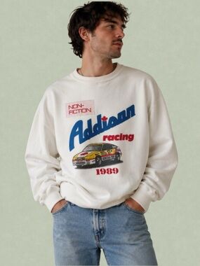Vintage 1989 Addison Racing Sweatshirt Made Canada Cotton Graphic Crewneck L XL